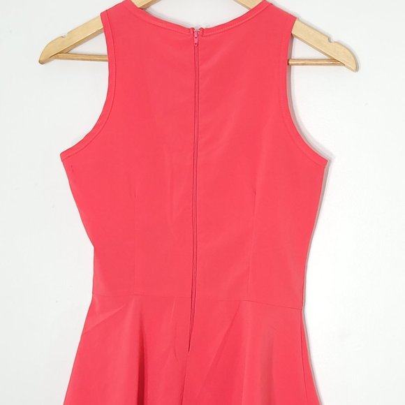 New Town Women Orange Coral Sleeveless Back Zipper Asymmetric Faux Wrap Tank Top - Picture 4 of 9